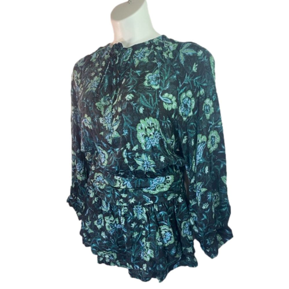 FREE PEOPLE Dance ‘Til Dawn Green Black Floral Romper NWOT Size S SKU0643 - Picture 3 of 10